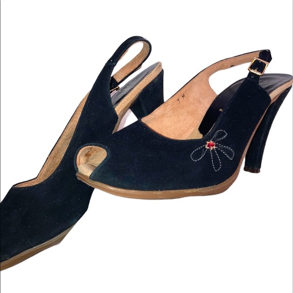 Vintage Italian “Sole There” Famolare Black Suede High Heels Size7 Made in Italy - Picture 4 of 13